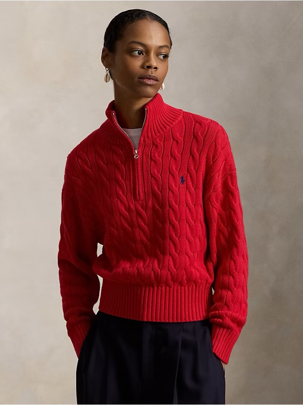 Polo Ralph Lauren Women's Cable-Knit Cotton Quarter-Zip Sweater XXS